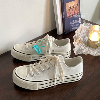 Sieviešu auduma kurpes ar bieza zole, Korejas versija, augstuma palielināšanas dizains, zems augšdaļa, vulkanizēta gumijas zole