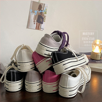 Sieviešu auduma kurpes ar bieza zole, Korejas versija, augstuma palielināšanas dizains, zems augšdaļa, vulkanizēta gumijas zole