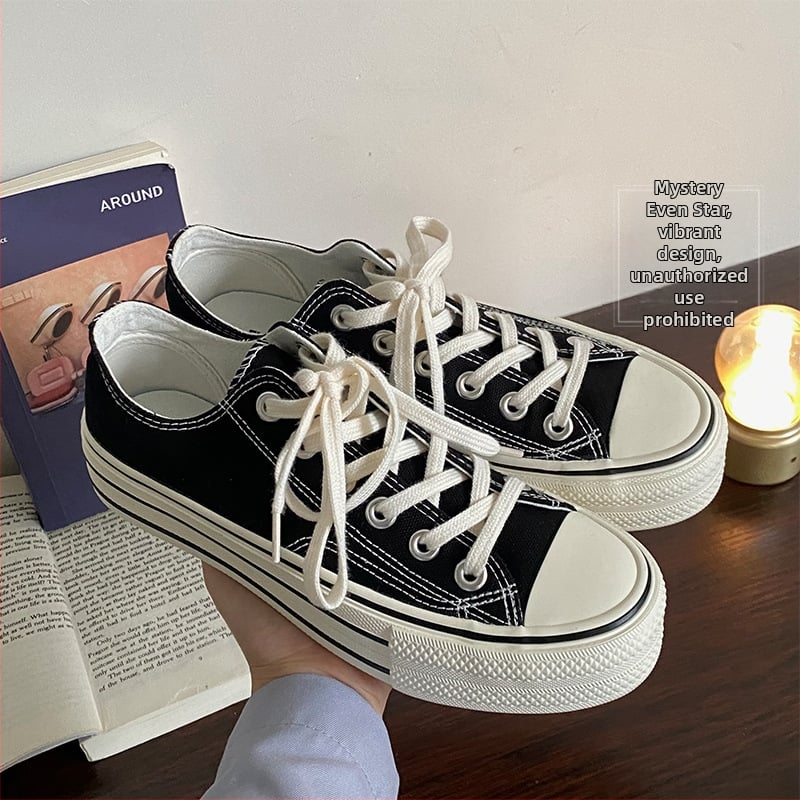 Sieviešu auduma kurpes ar bieza zole, Korejas versija, augstuma palielināšanas dizains, zems augšdaļa, vulkanizēta gumijas zole