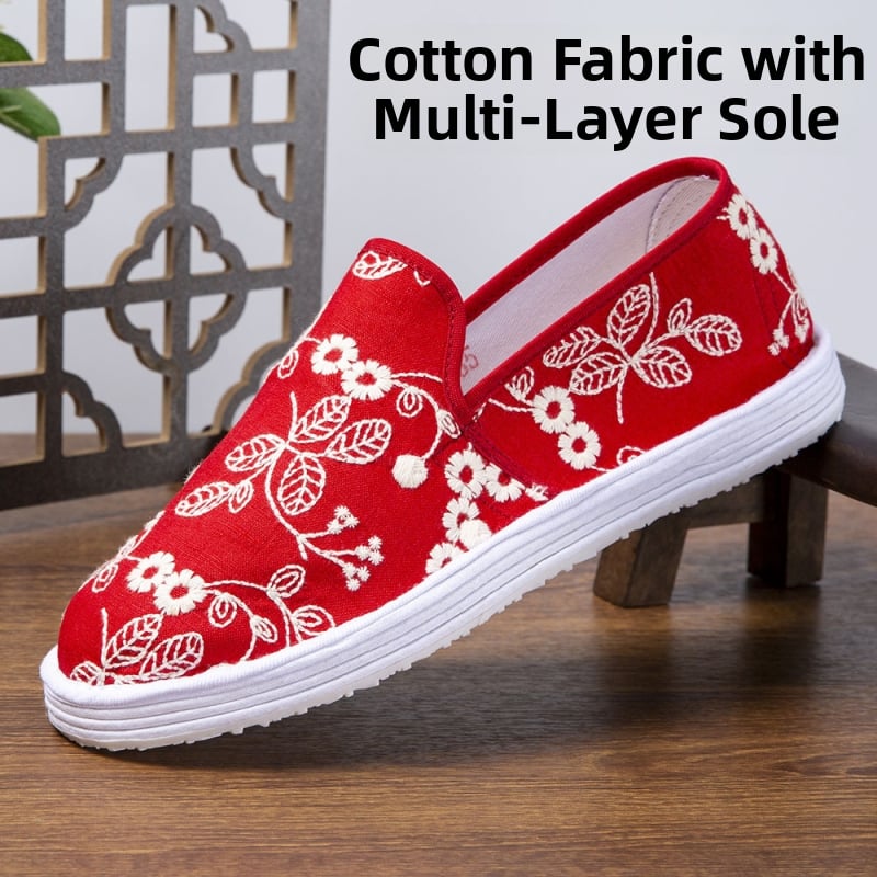 Rankų darbo audinių be raištelių bateliai su kelių sluoksnių padu, kvėpuojanti medvilnės viršutinė dalis, siuvinėjimo raštas, žemas profilis, plokščias padas, kasdieniam naudojimui