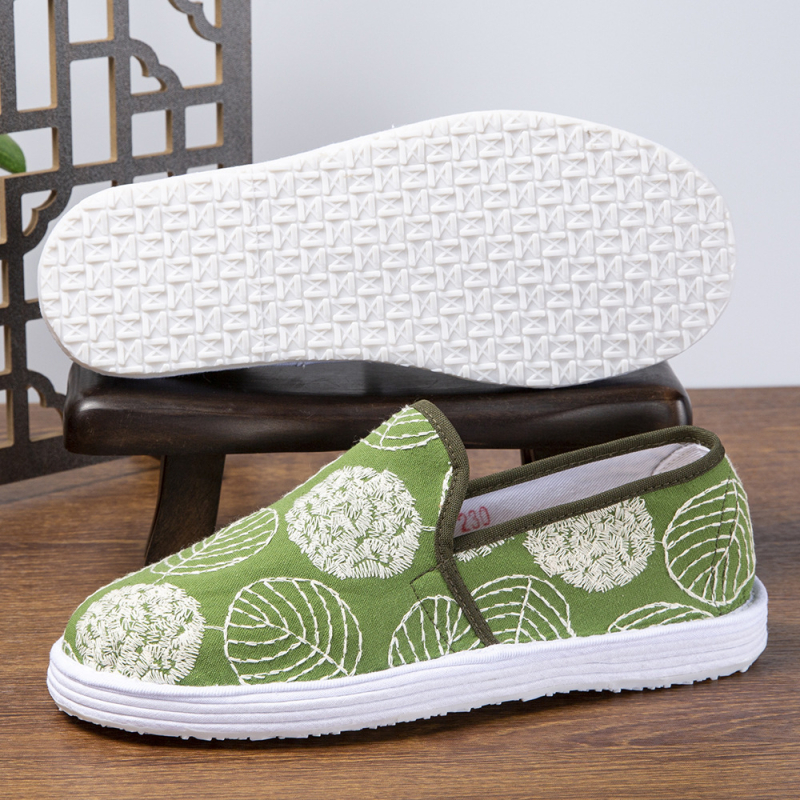 Rankų darbo audinių be raištelių bateliai su kelių sluoksnių padu, kvėpuojanti medvilnės viršutinė dalis, siuvinėjimo raštas, žemas profilis, plokščias padas, kasdieniam naudojimui