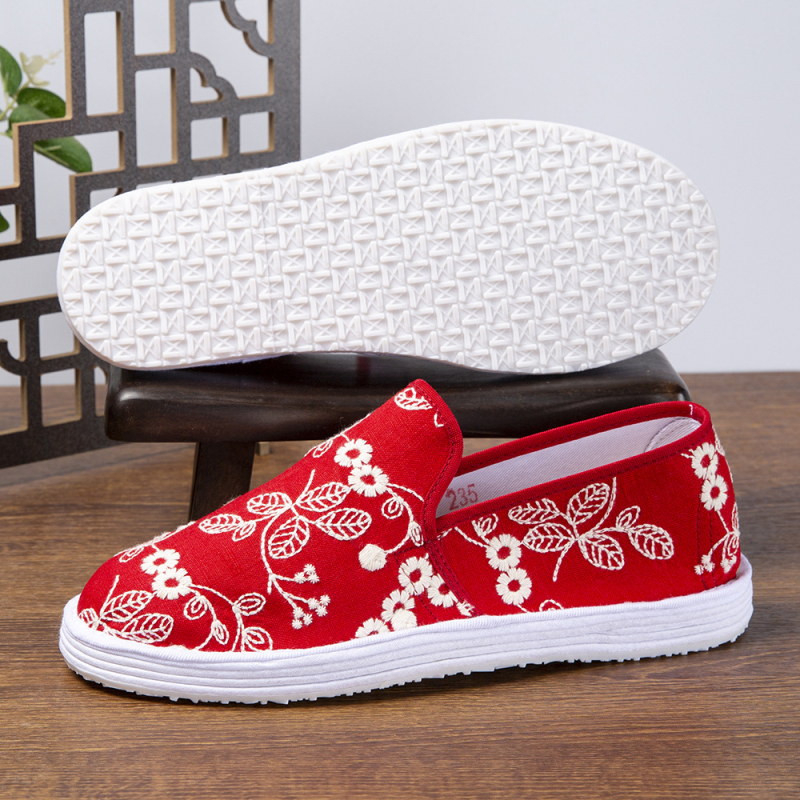 Rankų darbo audinių be raištelių bateliai su kelių sluoksnių padu, kvėpuojanti medvilnės viršutinė dalis, siuvinėjimo raštas, žemas profilis, plokščias padas, kasdieniam naudojimui