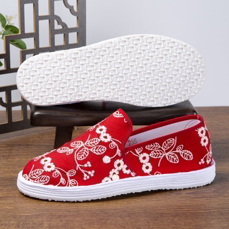 Rankų darbo audinių be raištelių bateliai su kelių sluoksnių padu, kvėpuojanti medvilnės viršutinė dalis, siuvinėjimo raštas, žemas profilis, plokščias padas, kasdieniam naudojimui