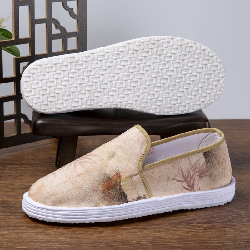 Rankų darbo audinių be raištelių bateliai su kelių sluoksnių padu, kvėpuojanti medvilnės viršutinė dalis, siuvinėjimo raštas, žemas profilis, plokščias padas, kasdieniam naudojimui