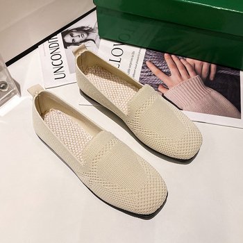 Moterų loaferiai su kvadratine nosimi, tinklinė viršutinė dalis, slip-on dizainas, drobinė viršutinė dalis, guminė pada, EVA įdėklas, plaid raštas, kvėpuojantys