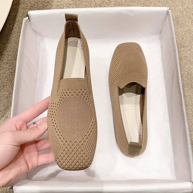 Moterų loaferiai su kvadratine nosimi, tinklinė viršutinė dalis, slip-on dizainas, drobinė viršutinė dalis, guminė pada, EVA įdėklas, plaid raštas, kvėpuojantys