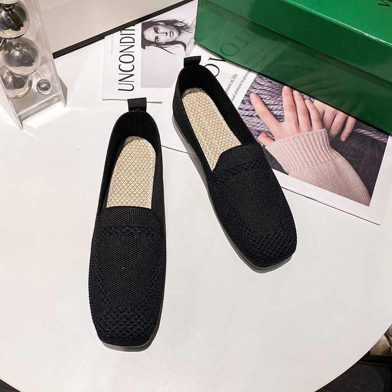 Moterų loaferiai su kvadratine nosimi, tinklinė viršutinė dalis, slip-on dizainas, drobinė viršutinė dalis, guminė pada, EVA įdėklas, plaid raštas, kvėpuojantys