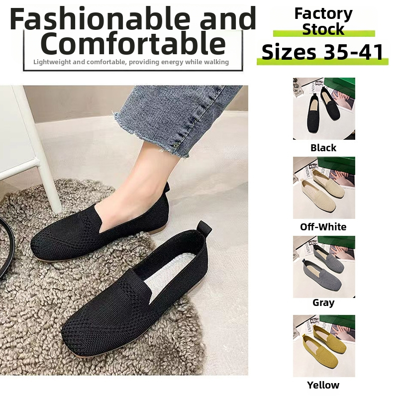 Moterų loaferiai su kvadratine nosimi, tinklinė viršutinė dalis, slip-on dizainas, drobinė viršutinė dalis, guminė pada, EVA įdėklas, plaid raštas, kvėpuojantys