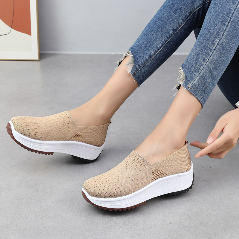 Ženske platforme cipele od mreže, slip-on dizajn, platforma, visina pete 3–5 cm, EVA uložak