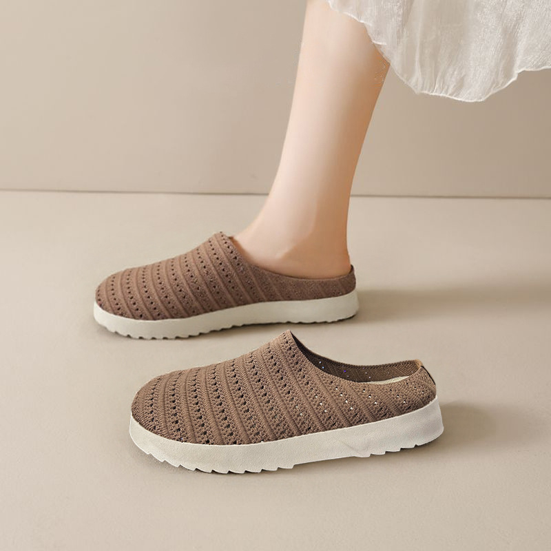 Birkenstock stiliaus megzti moteriški batai, žemas viršus, apvali nosis, PU pada, tekstilinė įdėklas