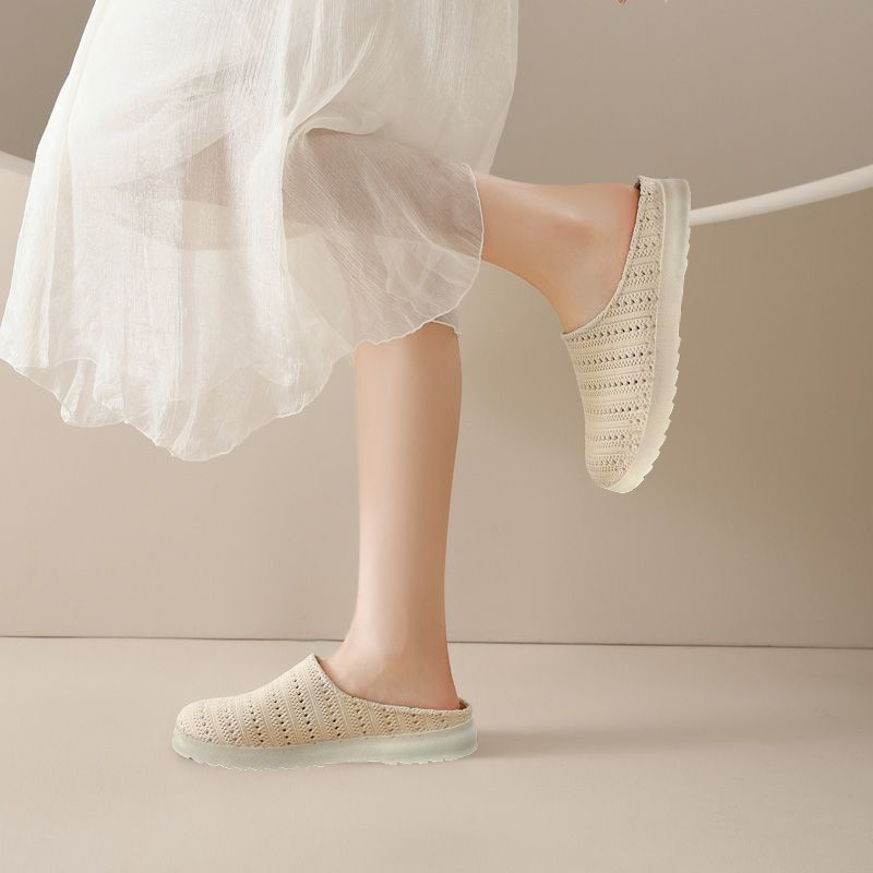 Birkenstock stiliaus megzti moteriški batai, žemas viršus, apvali nosis, PU pada, tekstilinė įdėklas