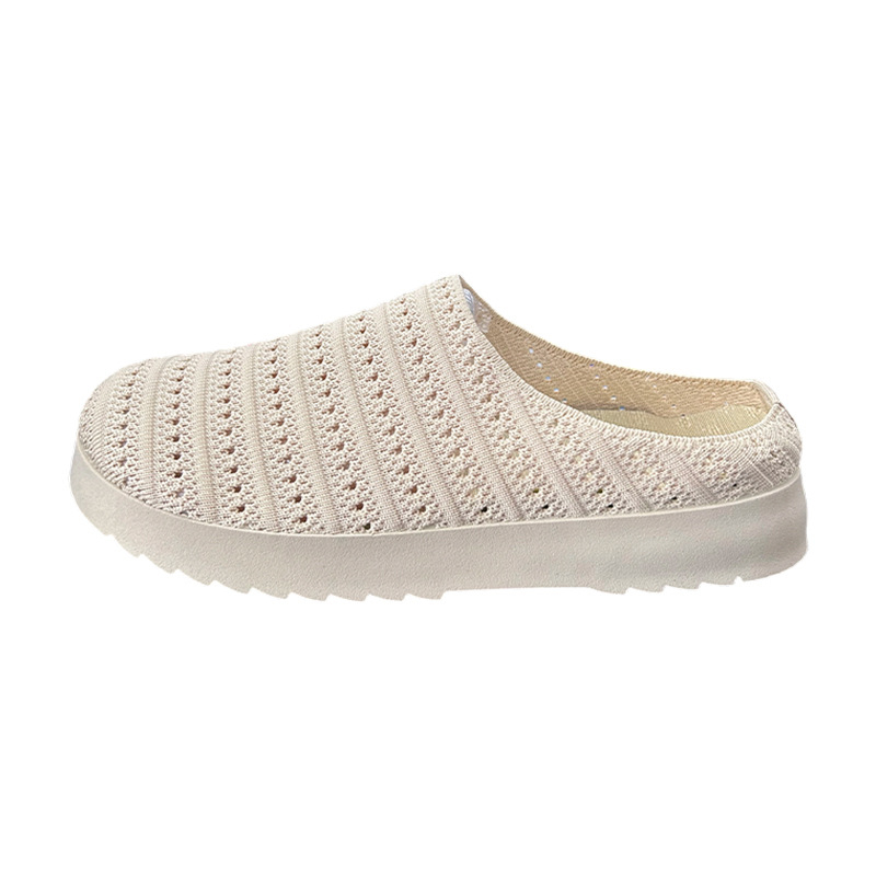 Birkenstock stiliaus megzti moteriški batai, žemas viršus, apvali nosis, PU pada, tekstilinė įdėklas