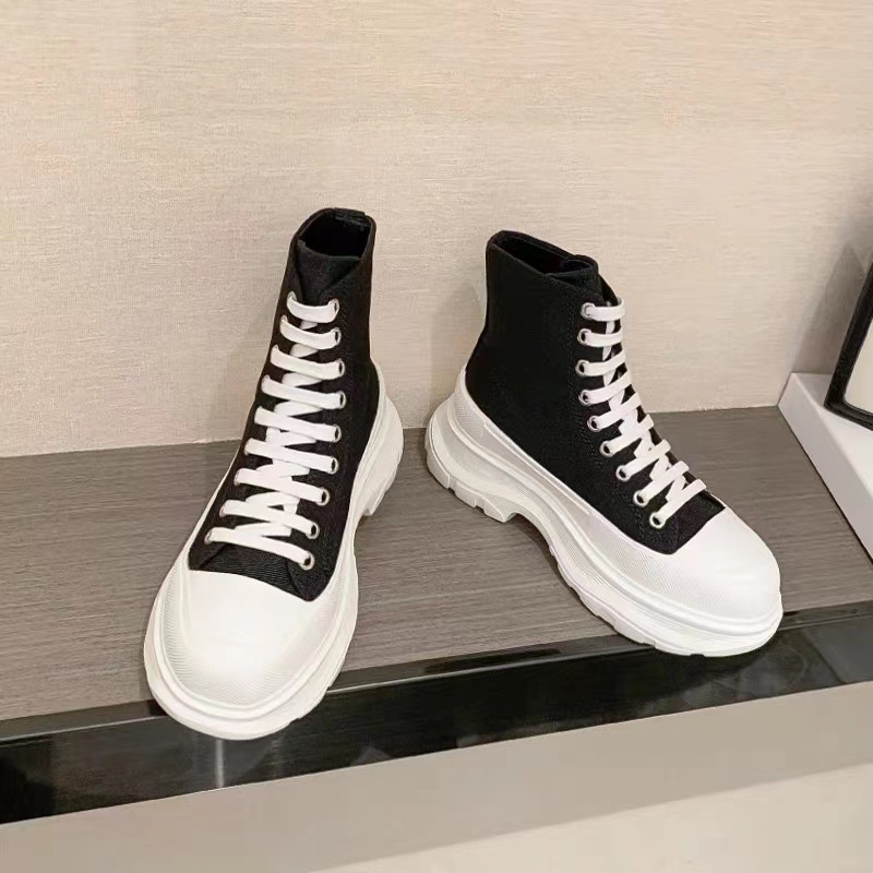 Platformske tenisice od platna s visokim potplatom, 3–5 cm, okrugli vrh, unisex, podstava od ovčje kože