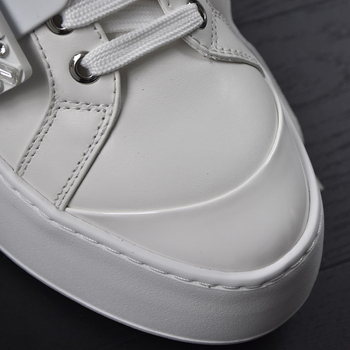 Ženske bijele loaferice s kvadratnom kopčom i rhinestones, debeli potplat, povećanje visine, svestrana casual obuća