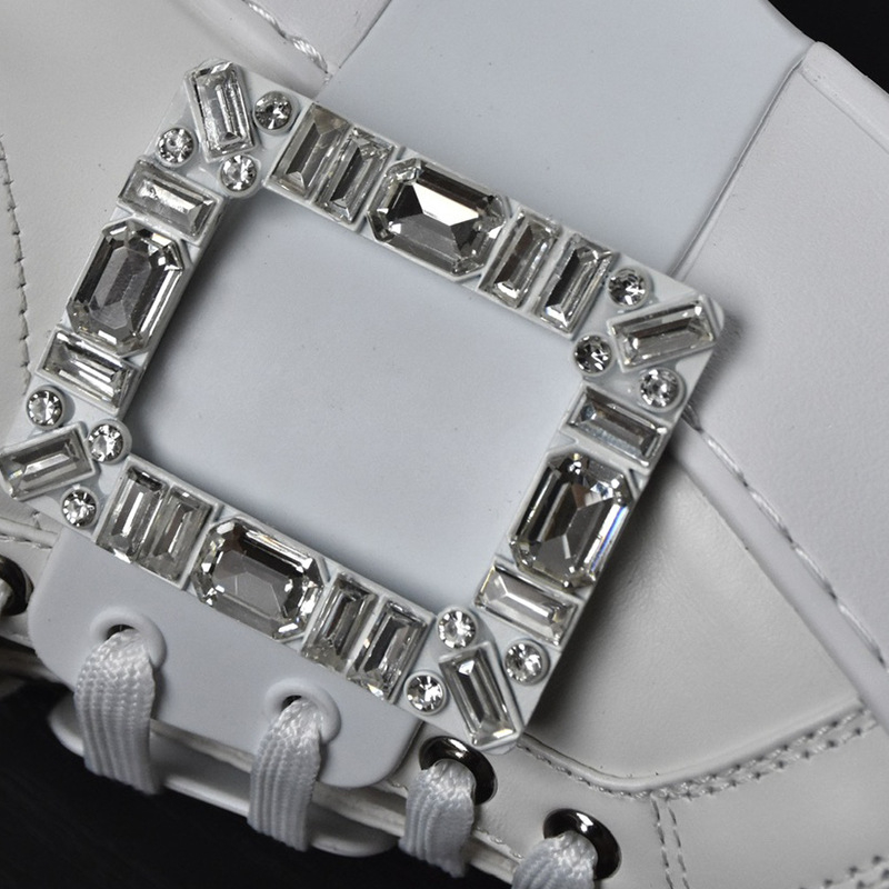 Ženske bijele loaferice s kvadratnom kopčom i rhinestones, debeli potplat, povećanje visine, svestrana casual obuća