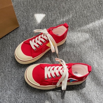 Дамски платнени обувки за лято с нисък връх, връзки отпред, дишаща вулканизирана подметка