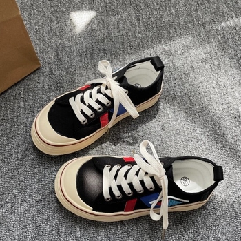 Дамски платнени обувки за лято с нисък връх, връзки отпред, дишаща вулканизирана подметка