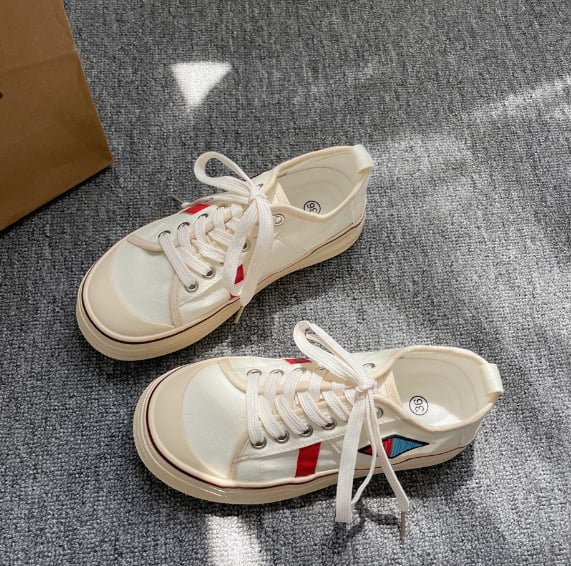 Дамски платнени обувки за лято с нисък връх, връзки отпред, дишаща вулканизирана подметка