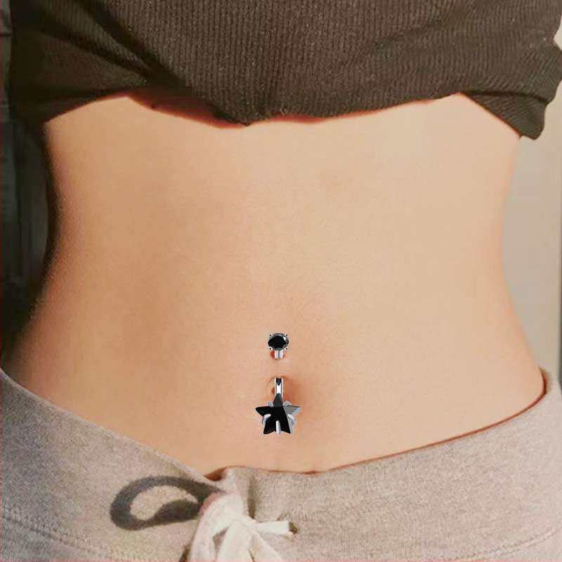 Пъпна халка от титанова сплав, сърцевидна форма, вътрешна резба, цирконова вставка, прост унисекс дизайн