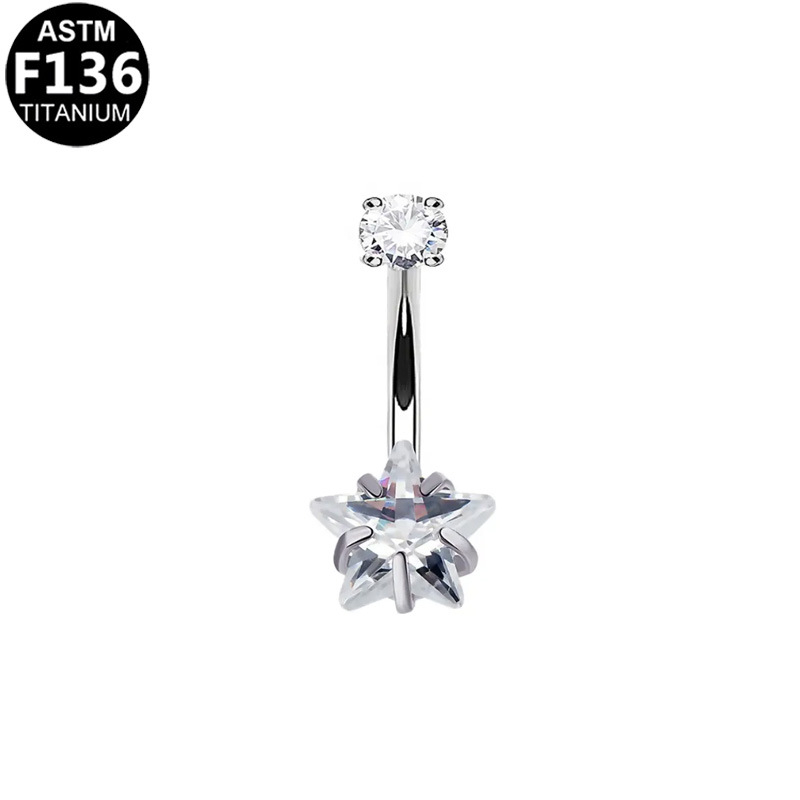 Пъпна халка от титанова сплав, сърцевидна форма, вътрешна резба, цирконова вставка, прост унисекс дизайн