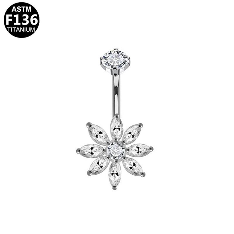 Пъпна халка от титанова сплав, сърцевидна форма, вътрешна резба, цирконова вставка, прост унисекс дизайн