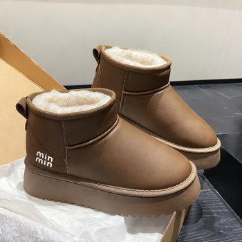 Дамски снегоботи с платформа и дебела подметка, зимни водоустойчиви, вътрешност с топъл флис, Goodyear подметка