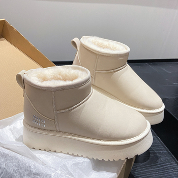 Дамски снегоботи с платформа и дебела подметка, зимни водоустойчиви, вътрешност с топъл флис, Goodyear подметка