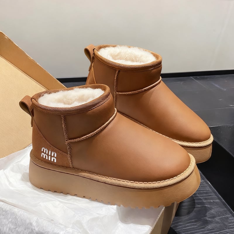 Дамски снегоботи с платформа и дебела подметка, зимни водоустойчиви, вътрешност с топъл флис, Goodyear подметка