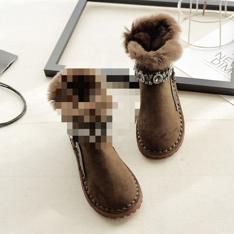 Дамски къси ботуши от замш, стил гора, плосък ток, гумена подметка, нос с форма на рибешка уста