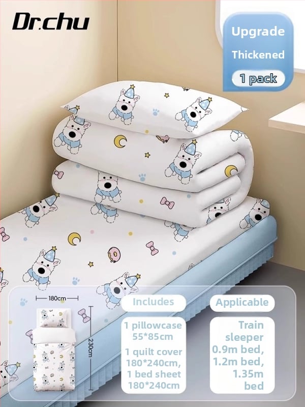 Ühekordne neljaosaline voodipesu komplekt – sisaldab katte, linad ja padjakatted – puuvillane tekstuur – Doctor Chu – reisidele/hotellidele