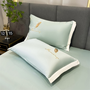 Set navlaka za jastuke od ice silk, 48×74 cm, izvezeni, jednobojna plava, Lyocell vlakna, 2 komada