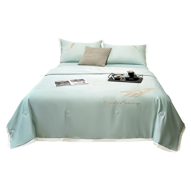 Set navlaka za jastuke od ice silk, 48×74 cm, izvezeni, jednobojna plava, Lyocell vlakna, 2 komada