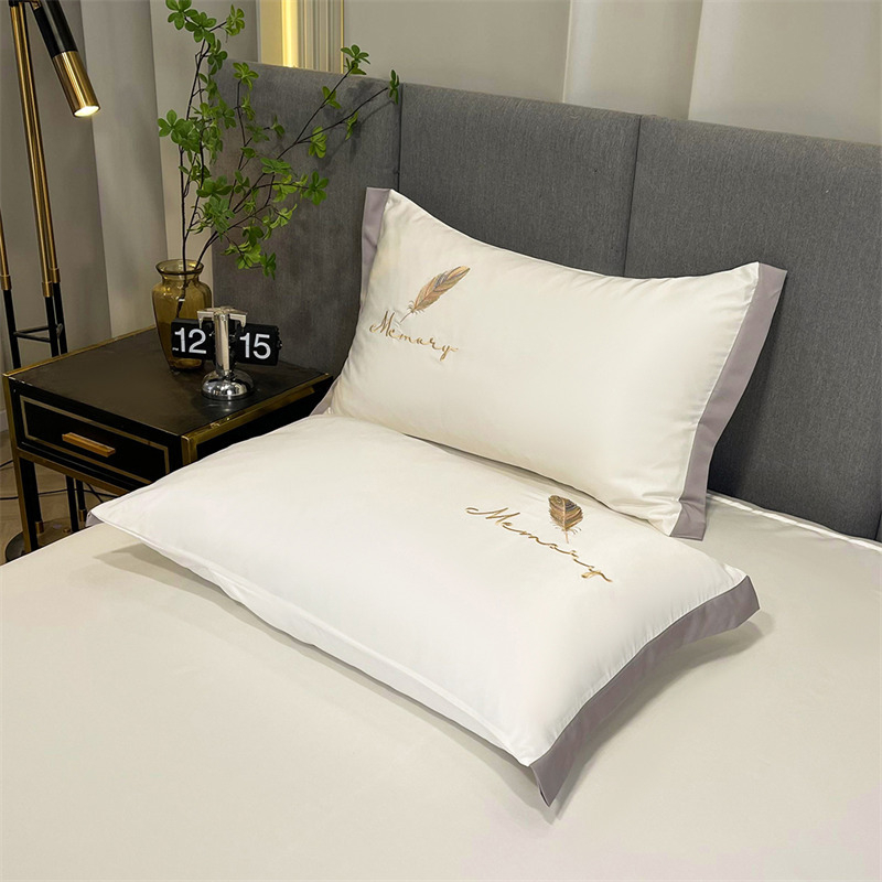 Set navlaka za jastuke od ice silk, 48×74 cm, izvezeni, jednobojna plava, Lyocell vlakna, 2 komada