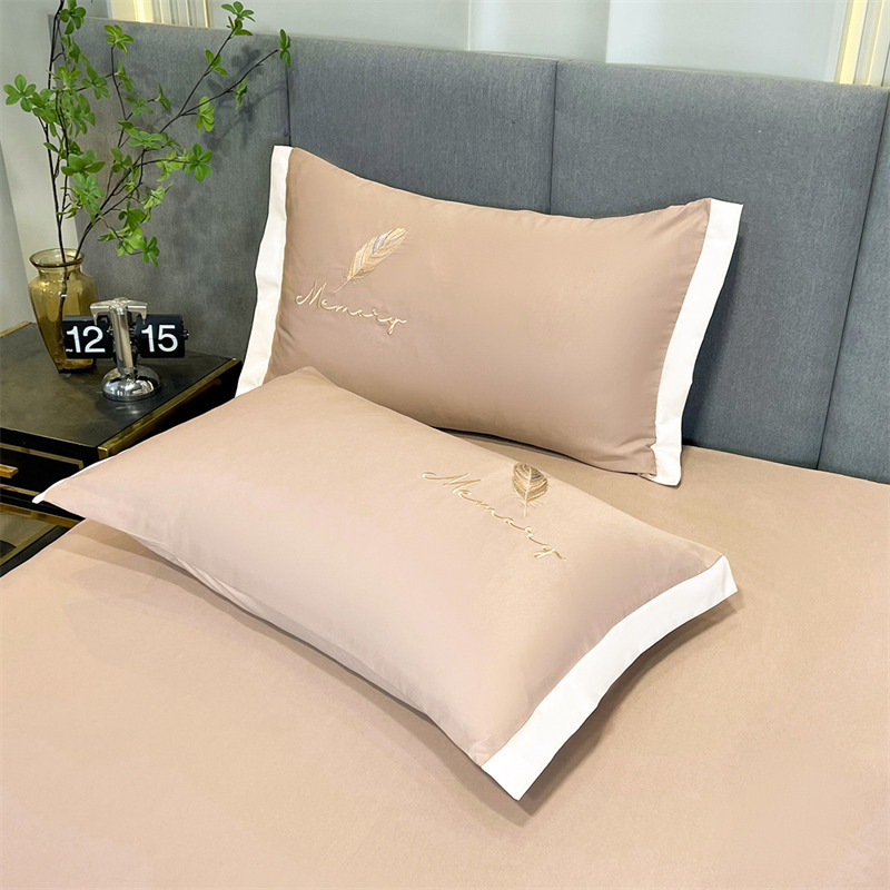 Set navlaka za jastuke od ice silk, 48×74 cm, izvezeni, jednobojna plava, Lyocell vlakna, 2 komada