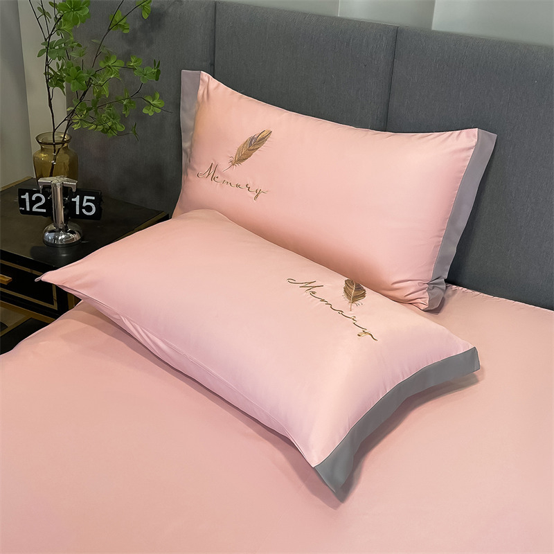 Set navlaka za jastuke od ice silk, 48×74 cm, izvezeni, jednobojna plava, Lyocell vlakna, 2 komada
