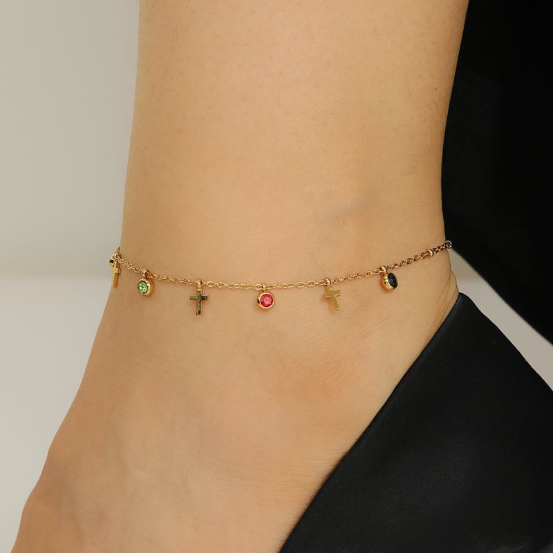 Anklet od nehrđajućeg čelika, geometrijski dizajn, pozlaćeni kamenčići, jednostavan ženski stil