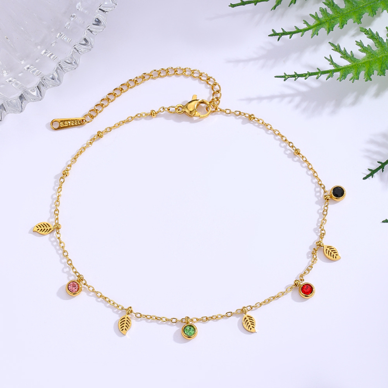 Anklet od nehrđajućeg čelika, geometrijski dizajn, pozlaćeni kamenčići, jednostavan ženski stil