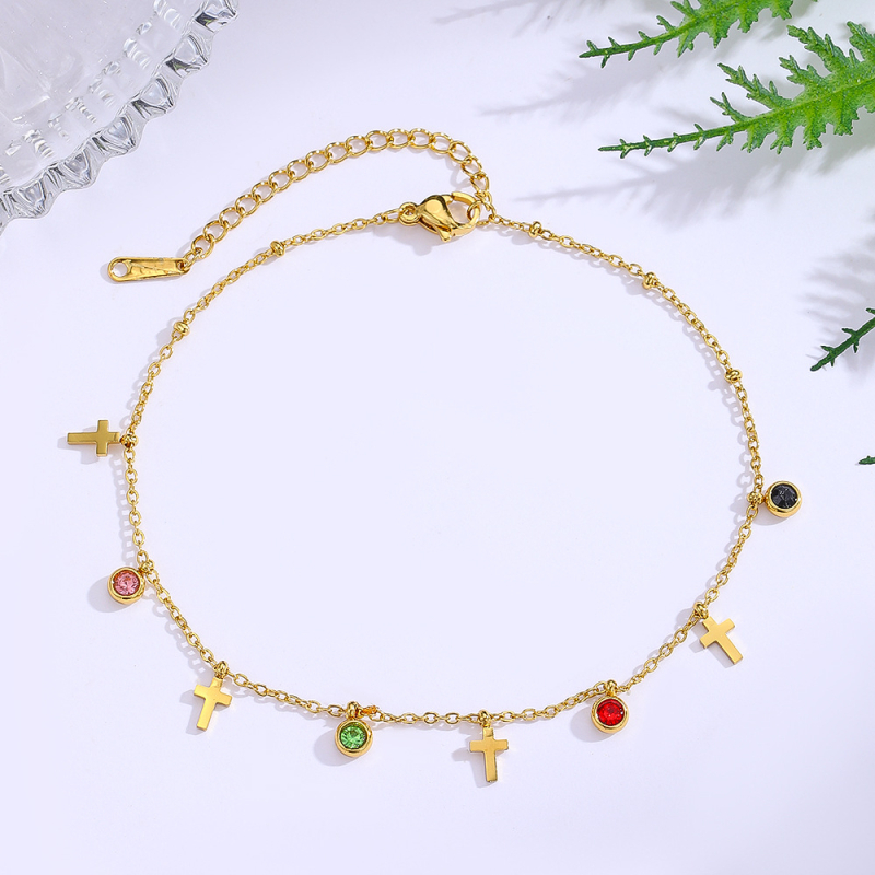 Anklet od nehrđajućeg čelika, geometrijski dizajn, pozlaćeni kamenčići, jednostavan ženski stil