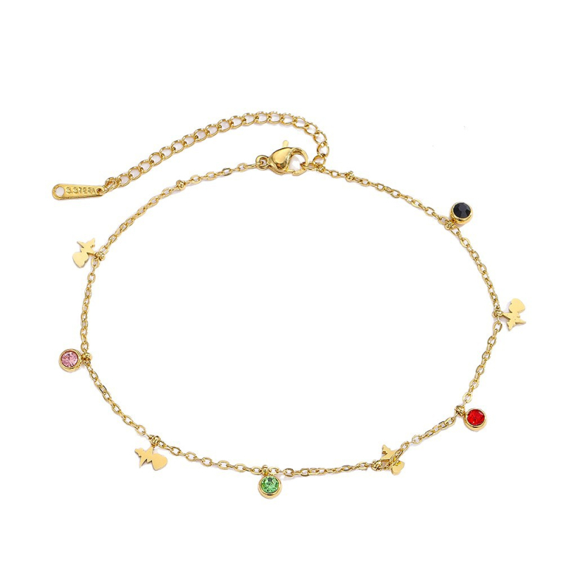 Anklet od nehrđajućeg čelika, geometrijski dizajn, pozlaćeni kamenčići, jednostavan ženski stil
