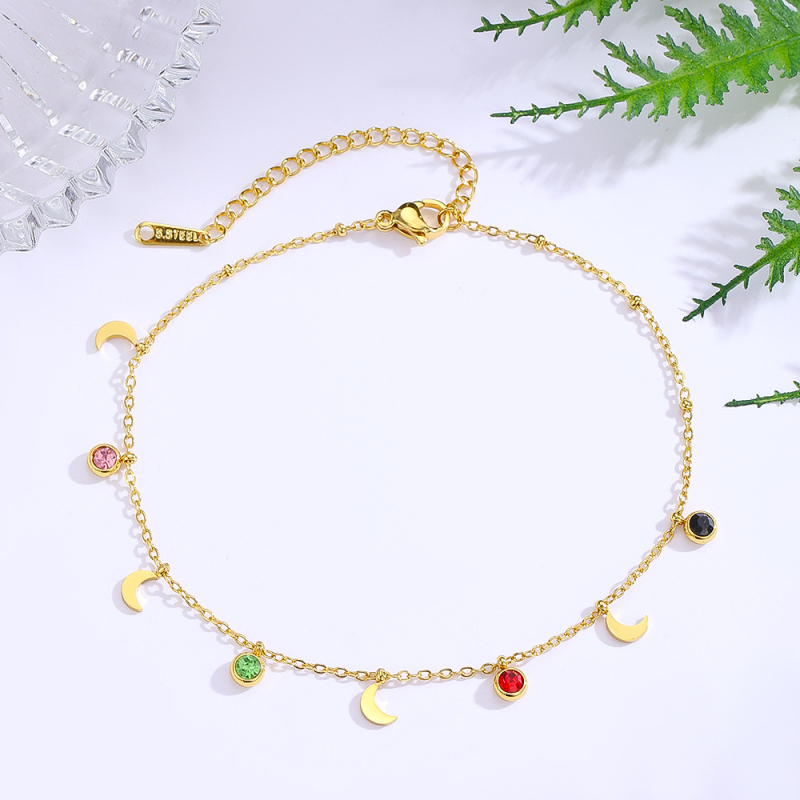 Anklet od nehrđajućeg čelika, geometrijski dizajn, pozlaćeni kamenčići, jednostavan ženski stil