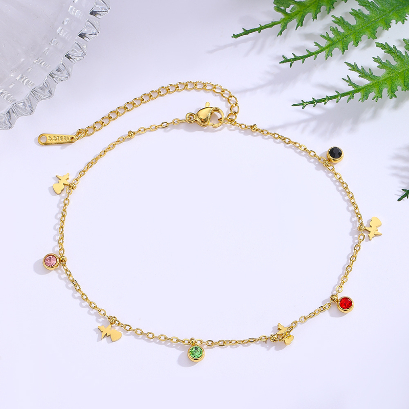 Anklet od nehrđajućeg čelika, geometrijski dizajn, pozlaćeni kamenčići, jednostavan ženski stil