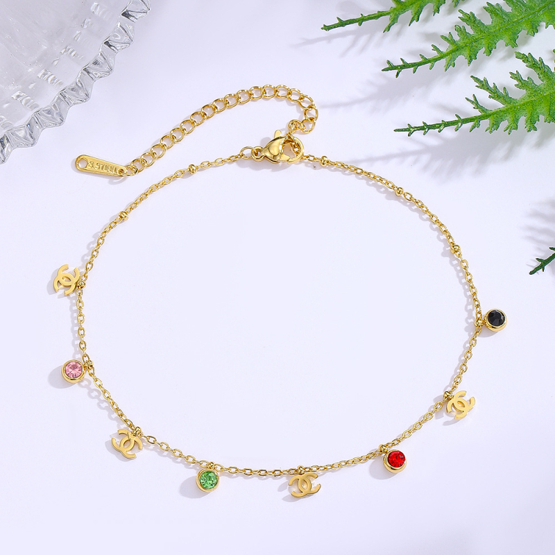 Anklet od nehrđajućeg čelika, geometrijski dizajn, pozlaćeni kamenčići, jednostavan ženski stil