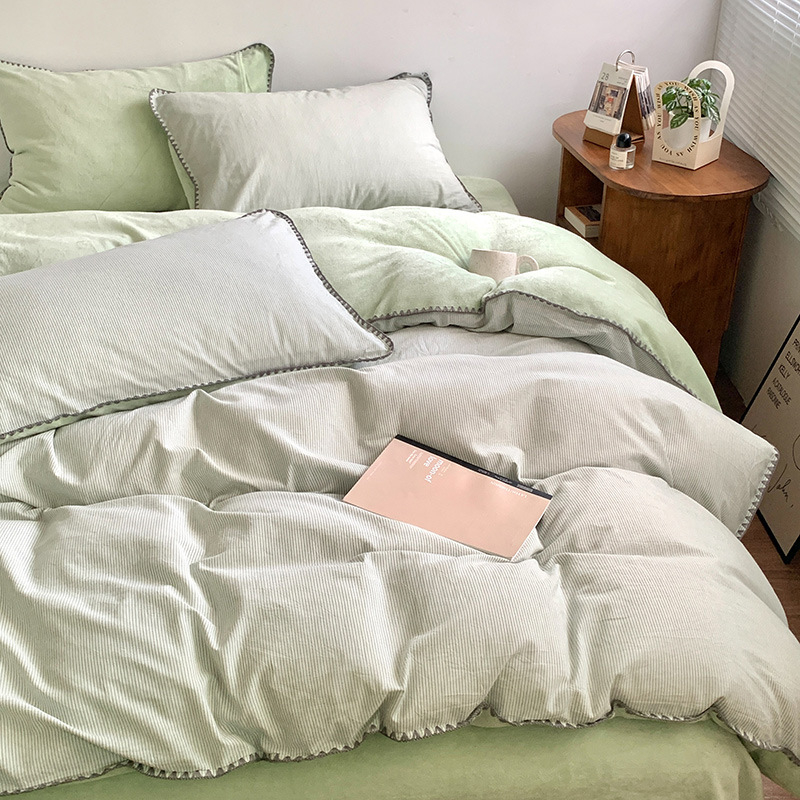 Zimski četverodijelni set posteljine od mliječnog velura, AB strane, 100% pamuk, koralni fleece, navlaka za pokrivač s fleec podstavom, flanel plahte