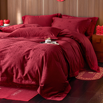 Neljaosaline voodipesukomplekt - pikkade kiudude puuvill jacquard, 100 lõng, kanga tihedus 200x100, pulmade stiil