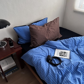 Japanski stil, prugasti pamuk, četverodjelni set posteljine od 100% pamuka, vintage ispran pamuk, jednofarban
