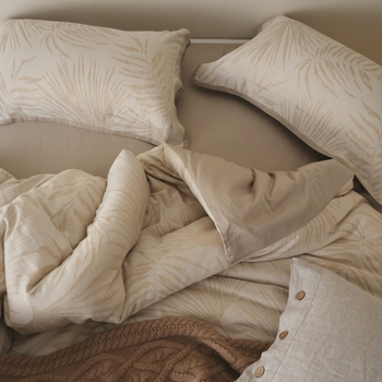 Négy részes ágyneműkészlet – Pamut és len, virágos növényi mintázat, szálak mentén színezett, jacquard szövés