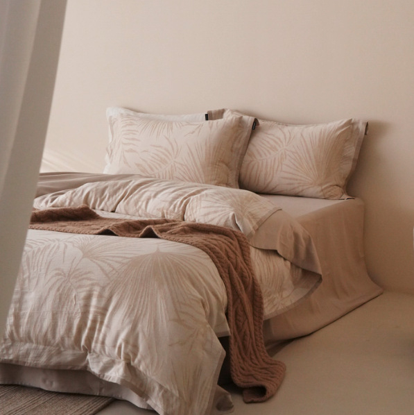 Négy részes ágyneműkészlet – Pamut és len, virágos növényi mintázat, szálak mentén színezett, jacquard szövés