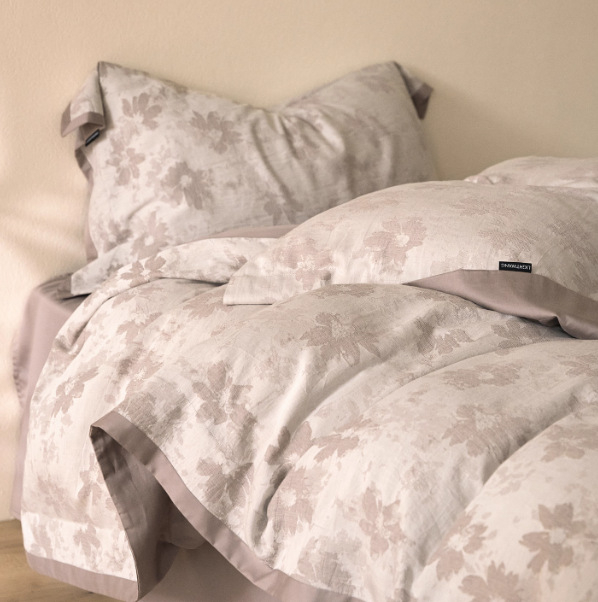 Négy részes ágyneműkészlet – Pamut és len, virágos növényi mintázat, szálak mentén színezett, jacquard szövés