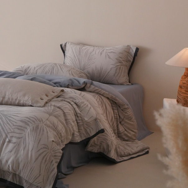 Négy részes ágyneműkészlet – Pamut és len, virágos növényi mintázat, szálak mentén színezett, jacquard szövés