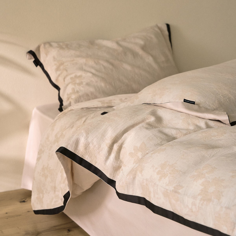 Négy részes ágyneműkészlet – Pamut és len, virágos növényi mintázat, szálak mentén színezett, jacquard szövés